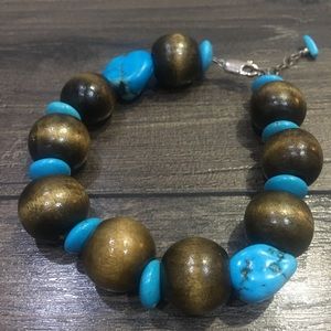 TURQUOISE AND WOOD BRACELET